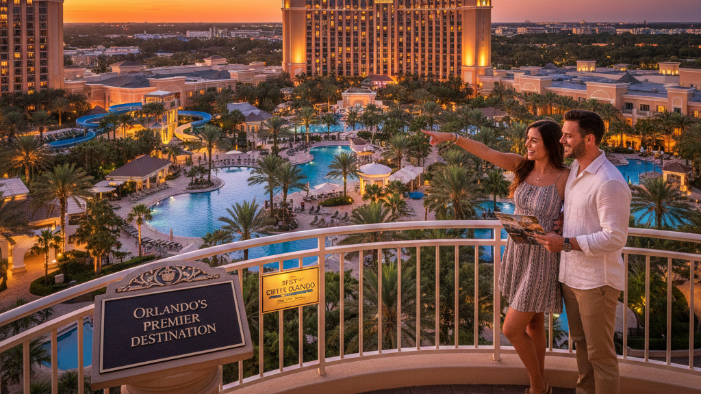 couple looking at the sky line in orlando